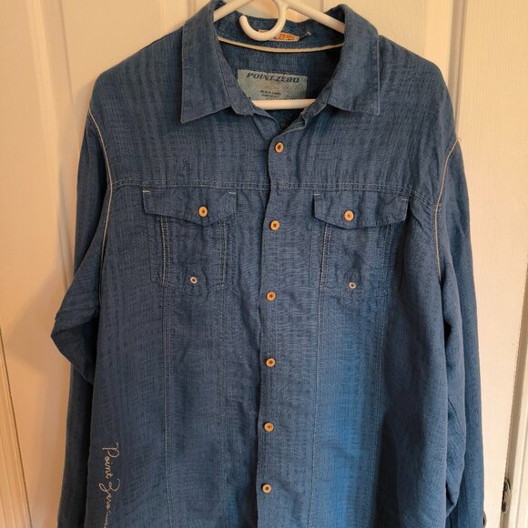 Point Zero Black Label Men’s XL Blue Textured Button-Up Shirt - Picture 1 of 3